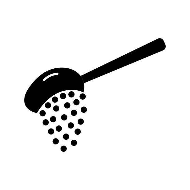 勺糖粉图标，加勺配料，烹饪食物烘烤，白底细线网符号。图片下载