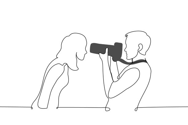 女明星通过镜头的男性摄影师的长镜头相机-一行艺术矢量。概念女性名人或路人干扰狗仔队图片下载