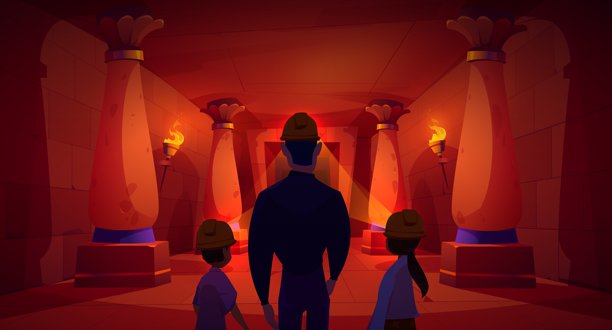 人们的家人回到了废弃的埃及走廊图片下载