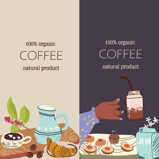 模板,背景。垂直的旗帜。早餐有咖啡，一杯卡布奇诺，甜点。早餐装在木板托盘上。舒适的审美服务餐与卡布奇诺，拿铁。图片下载