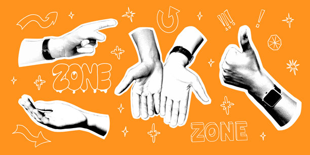 半色调的手与智能手表和涂鸦图片下载