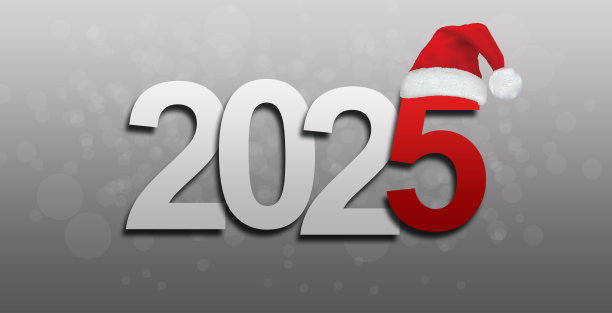 3d 2025年新年快乐，白色和红色数字。符号卡通渲染与红色的帽子圣诞老人。圣诞装饰。庆祝派对圣诞海报横幅，封面卡片，宣传册，传单，布局设计。图片下载