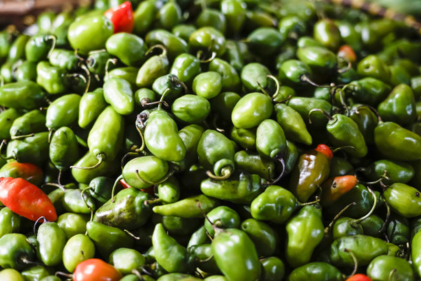 青辣椒在传统市场出售图片下载