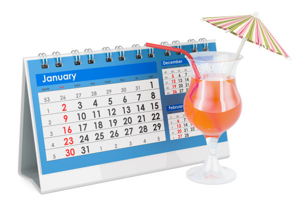 热带鸡尾酒配台历。三维渲染图片下载