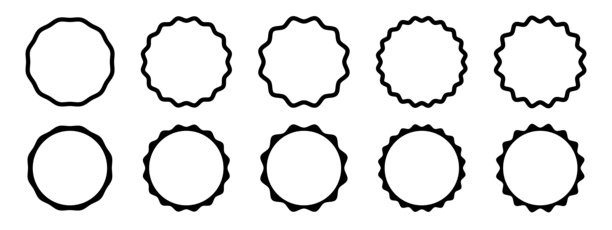 太阳爆发，阳光或阳光图标。有波浪边的圆形徽章、邮票、标签或价签。收集空白销售，美化，促销或质量贴纸隔离在白色背景图片下载