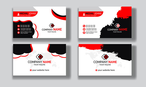 创意现代干净的企业双面名片模板，个人名片，矢量插画，专业简约身份蓝、红白黑优雅名片图片下载