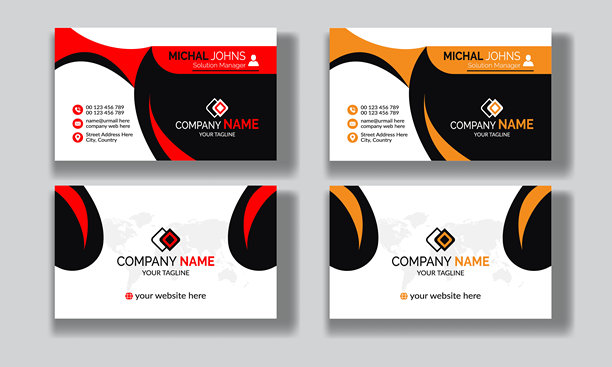 创意现代干净的企业双面名片模板，个人名片，矢量插画，专业简约身份蓝、红白黑优雅名片图片下载