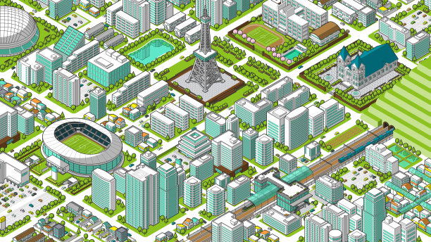 从鸟瞰图中看到的三维城市景观矢量插图图片下载