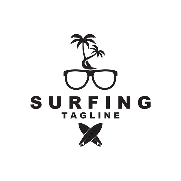 冲浪海滩标志矢量插图模板图片下载