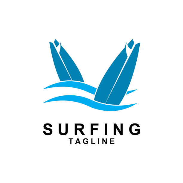 冲浪海滩标志矢量插图模板图片下载