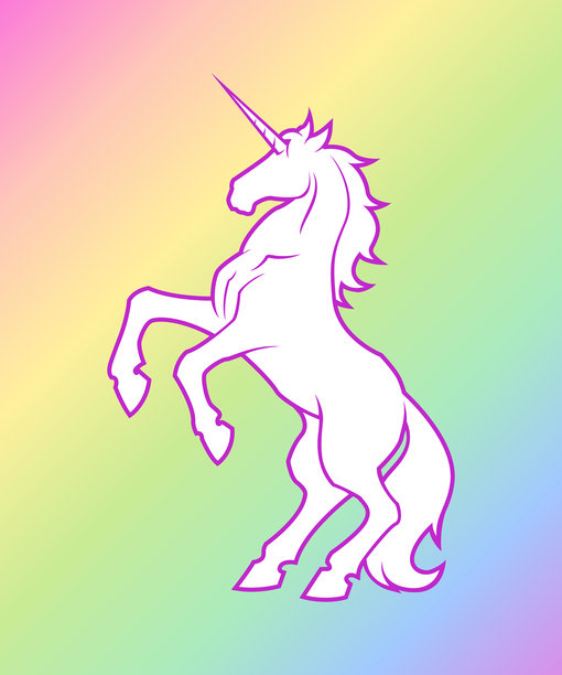 独角兽剪出轮廓矢量图标，标志，徽章，贴纸与白粉红色饲养独角兽图片下载