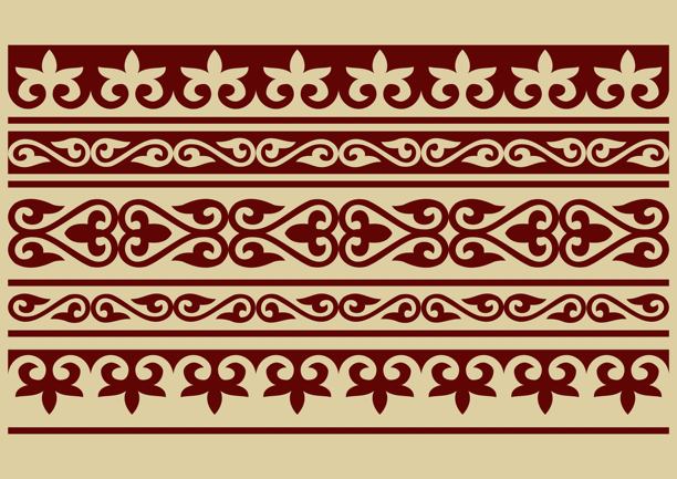 一套矢量无缝哈萨克民族装饰。民族格局为大草原上的游牧民族、突厥人。边界，框架哈萨克，土耳其，蒙古，吉尔吉斯，布里亚特，卡尔梅克。图片下载