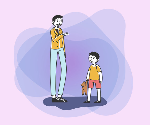 忙碌的父亲和儿子与泰迪熊平面矢量插图图片下载