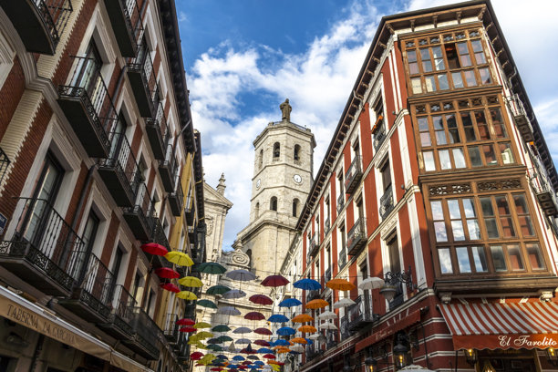 巴利亚多利德——西班牙。巴利亚多利德大教堂的塔楼。图片下载