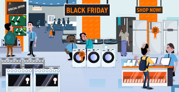 黑色星期五-百货商店，电视，炉子，洗衣机，各种类型的冰箱，电脑，笔记本电脑，平板电脑和手机，沙发，灯和床。特价邮票五折，现在购物，特价优惠，今天最优惠图片下载