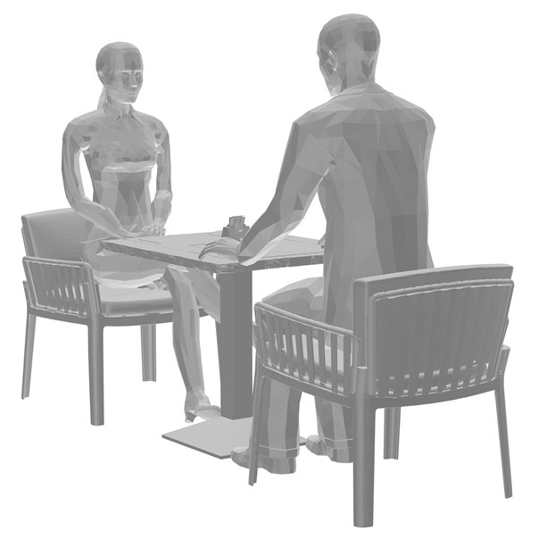 男女对面而坐多边形模型：面试场景3D矢量图图片下载