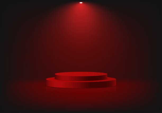 暗红色工作室房间背景。红色背景矢量3d与讲台。矢量插图。图片下载