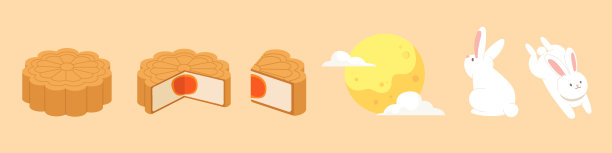 一套各种形状的月饼，满月和兔子中秋节。图片下载