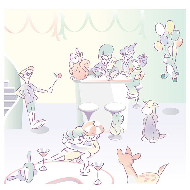 矢量插图的人和宠物享受一个家庭聚会。party05图片下载