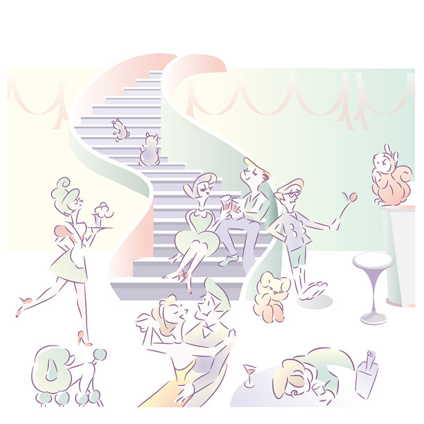 矢量插图的人和宠物享受一个家庭聚会。party03图片下载