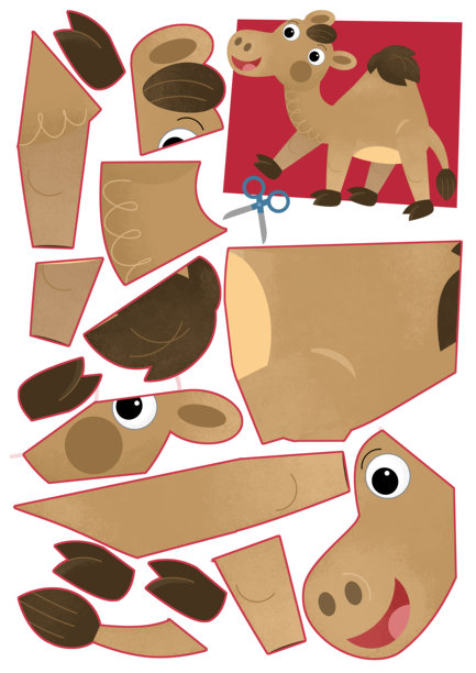 卡通场景与人物拼图剪纸教育练习手册与剪刀动物骆驼单峰插图的孩子图片下载