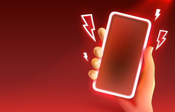 手机在手，霓虹灯，促销优惠在智能手机。矢量图图片下载