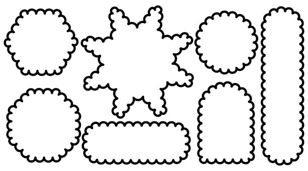 集扇贝边缘框架形状孤立的白色背景。曲折的波浪形式。正方形，长方形，圆形，椭圆形边框。装饰收藏。抽象设计标签、贴纸。矢量插图。图片下载