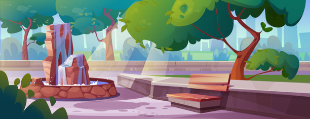 夏季城市公园与喷泉图片下载