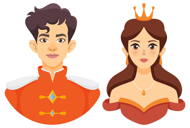 王子和公主在一起的插图图片下载