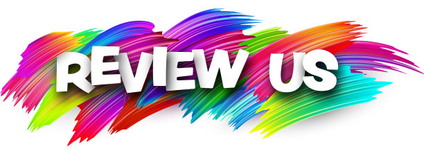 回顾我们的纸字标志与彩色光谱油漆刷笔画在白色。图片下载