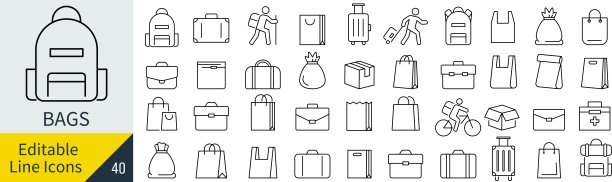 矢量单色袋线绘制图标集图片下载