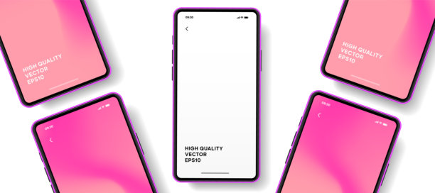 逼真的智能手机模型。手机矢量与孤立的白色背景。设备前视图。带有阴影的3D手机。逼真，高质量的智能手机模型的ui ux演示。图片下载