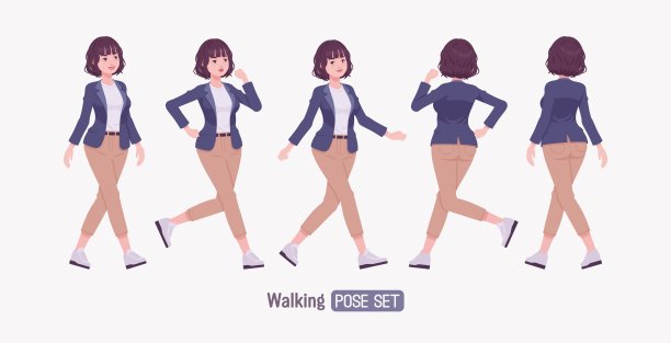 有效的好看的商业年轻女子走路，走姿势集图片下载