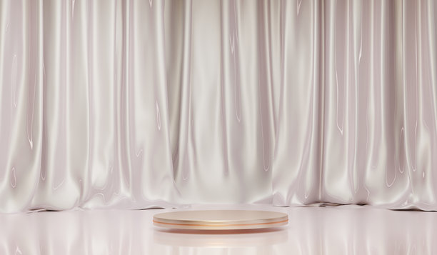布料讲台、窗帘、圆形舞台、圆形底座、展厅、3D插画图片下载