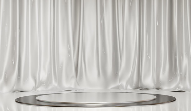 布料讲台、窗帘、圆形舞台、圆形底座、展厅、3D插画图片下载