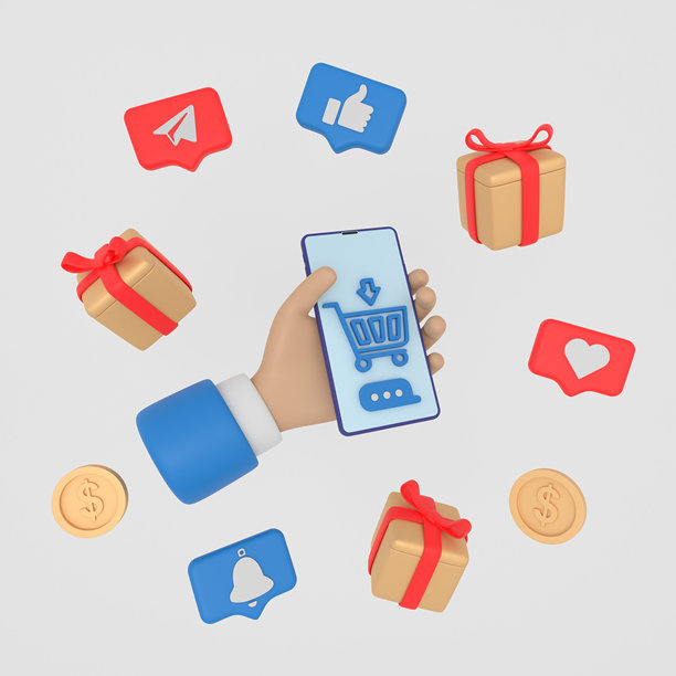 手与智能手机和3D图标图片下载