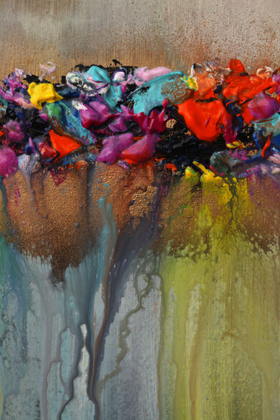 抽象丙烯水彩涂抹泼墨画，金色竖版纹理背景图片下载