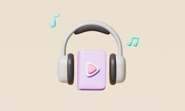书籍和耳机图标。三维渲染图片下载