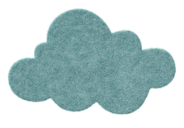 柔和的蓝色地毯，云状，具有详细的纹理，非常适合现代儿童房内部，孤立在白色背景上。剪下地毯。幼稚、顽皮的风格。俯视图，平面图元素。3 d。图片下载