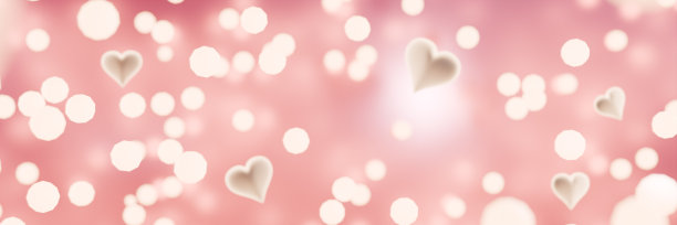 柔和的粉红色背景与浮动的心和散景，完美的情人节庆祝活动。三维渲染图片下载