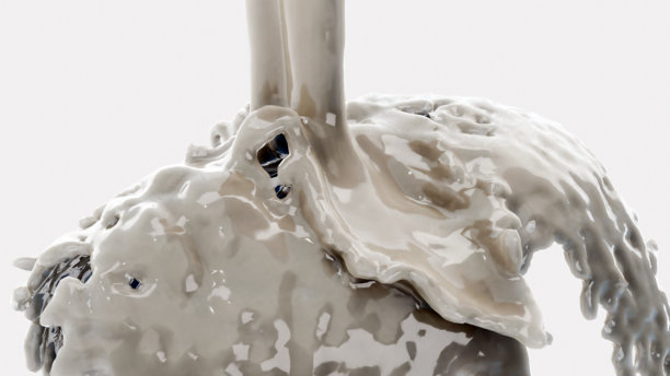 白色胶原蛋白皮肤精华液滴到脸上。牛奶或油或白面霜清洁和保护面部。美妆液、彩妆精华液、彩妆护肤品、3d渲染图片下载