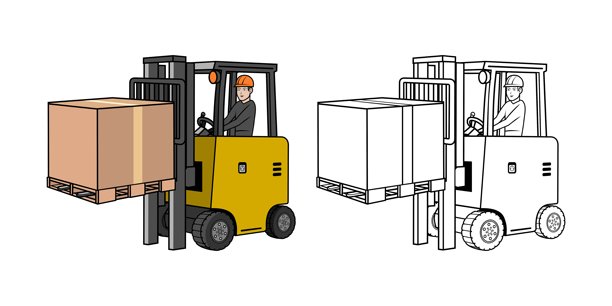 电动叉车驾驶员卡通设计插画图片下载