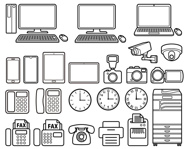 办公自动化设备的图标设置孤立在白色背景上图片下载