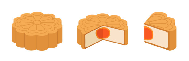 一套完整的，一半的和四分之一块月饼隔离在白色背景中秋节。图片下载