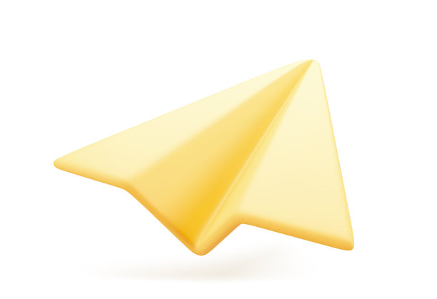 三维卡通纸飞机在黄色孤立的白色背景。社交网络的图标。三维渲染的矢量插图。图片下载