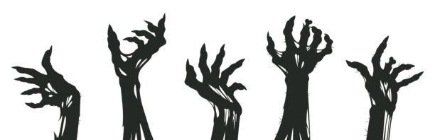 恐怖的怪物武器海报。万圣节令人毛骨悚然的骨瘦如柴的僵尸手轮廓平面矢量插图集。阴森恐怖的万圣节骨手图片下载