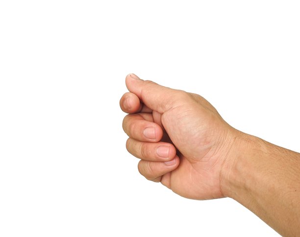 男性的手做出拿着名片或名片的手势。一些证件，身份证，护照，硬币，或者别的什么。孤立在白色背景上。图片下载