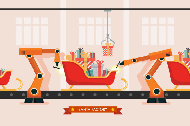 圣诞老人雪橇生产制造工艺机械臂助力汽车生产图片下载