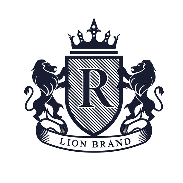 狮子标志，两只狮子手持盾牌和王冠图片下载