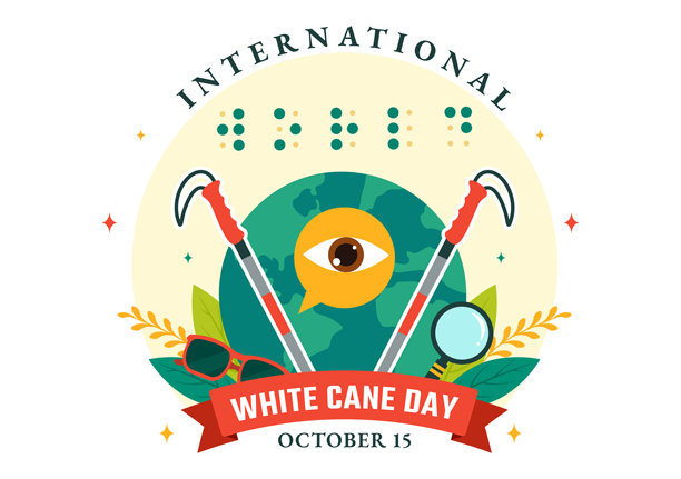 10月15日国际白手杖日矢量插图，为视力受损或失明人士提供白色安全手杖图片下载